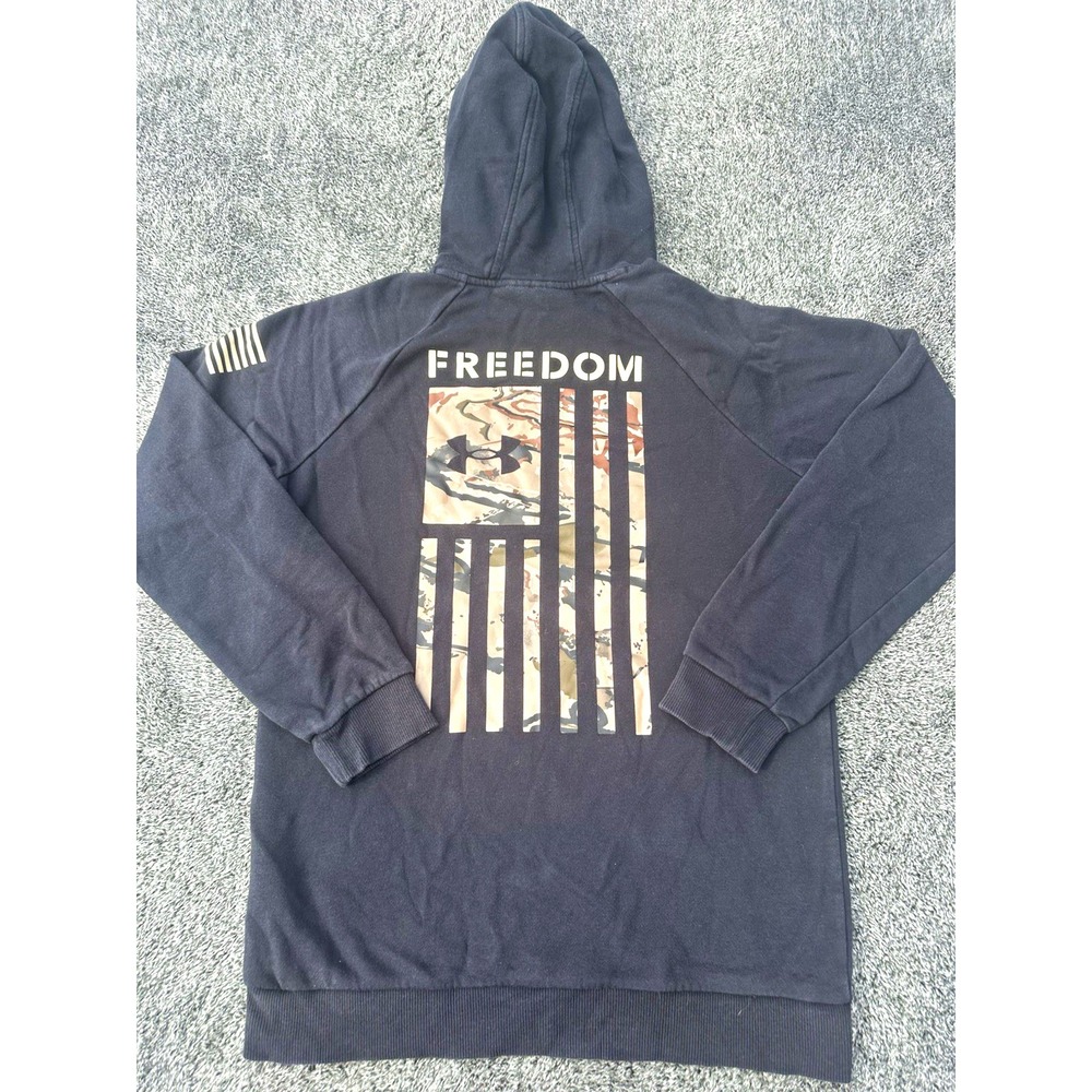 Under Armour Freedom Hoodie Mens Small Black Camo American Flag Pullover Loose